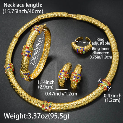 Luxury 18k Gold-Plated Women's Jewelry 4-Piece Round Necklace Bracelet Earrings Ring Gold Classic Dubai Wedding Gift
