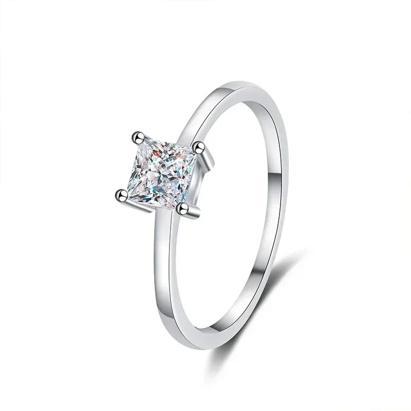 0.6 Carat Princess Moissanite Engagement Ring Women Proposal Bridal Rings Sterling Silver Wedding Band with Certificate