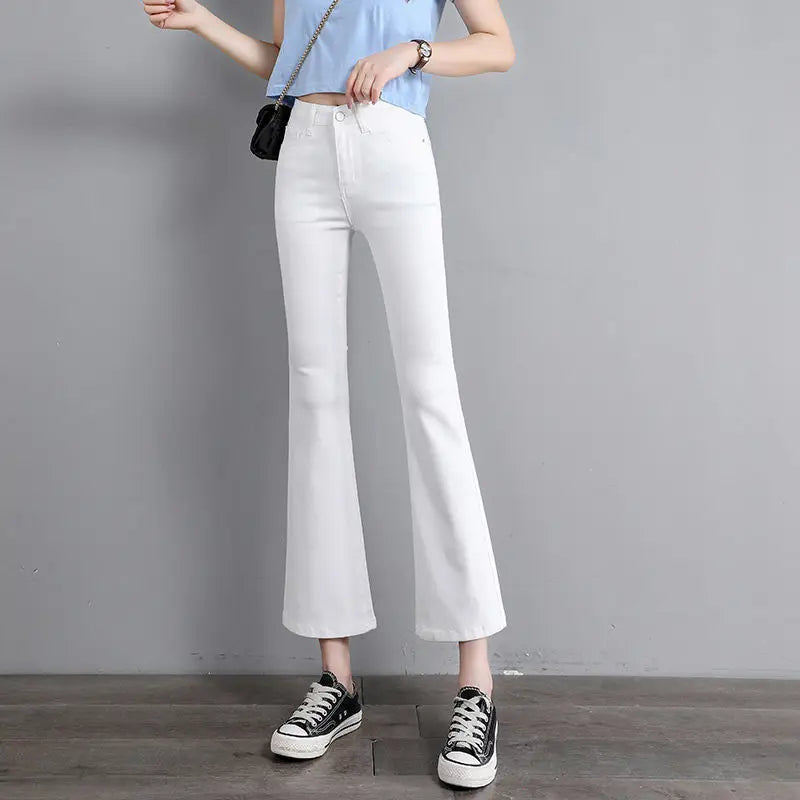 High Waist Weila Jeans Women Solid Color Denim Pants