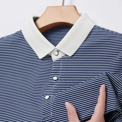 2024 Men's New Striped Cotton Business Casual Short Sleeved POLO Shirt Fashion Short Sleeved Comfortable and Breathable Top