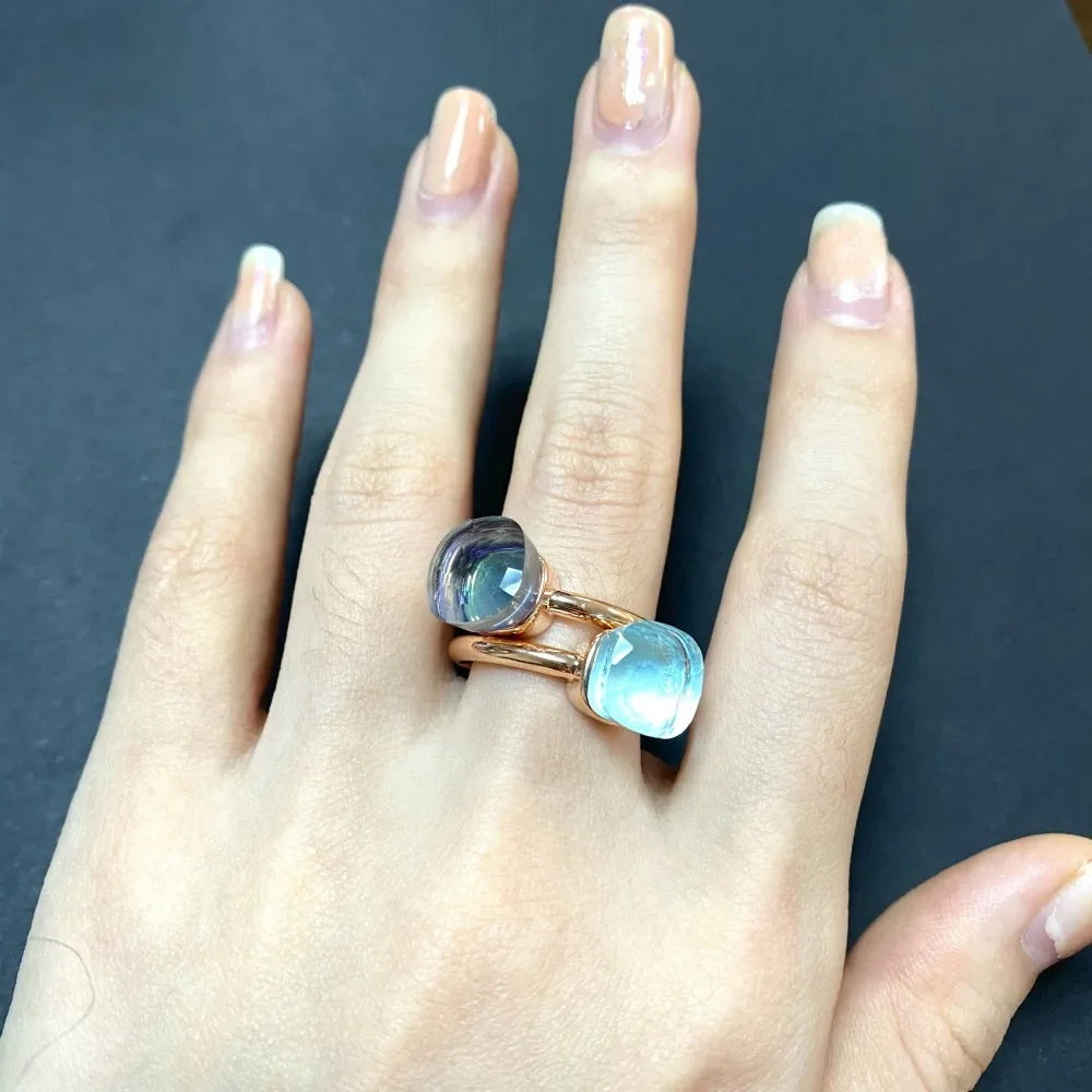 2Pcs/Set Fashion Stacked Candy Ring Women Mix Color Crystal Jewelry 30 Colors Trendy Gift for Valentine's Day