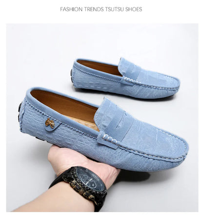 2025 Novos Sapatos Gorro Feitos à Mão Masculinos de Luxo Leve Estampa Crocodilo Tendência Mais Fácil de Combinar Slip-On Loafers Preguiçosos Sapatos da Moda para Dirigir Masculinos e Femininos