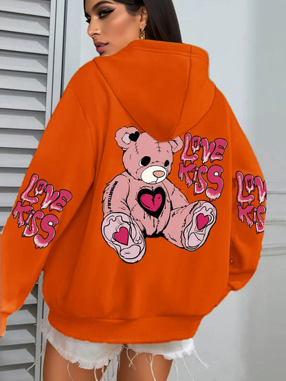 Pink Love Kiss Art Letter Prints Hoodies Women Pocket Autumn Hoody Fleece Multicolor Streetwear Unisex Hip Hop Y2K Clothing