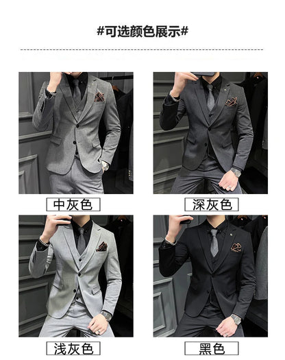 ( Blazer + Vest + Pants ) Boutique Fashion Solid Color Men's Slim Casual Business Suit Three-piece Set Groom Wedding Dress Party
