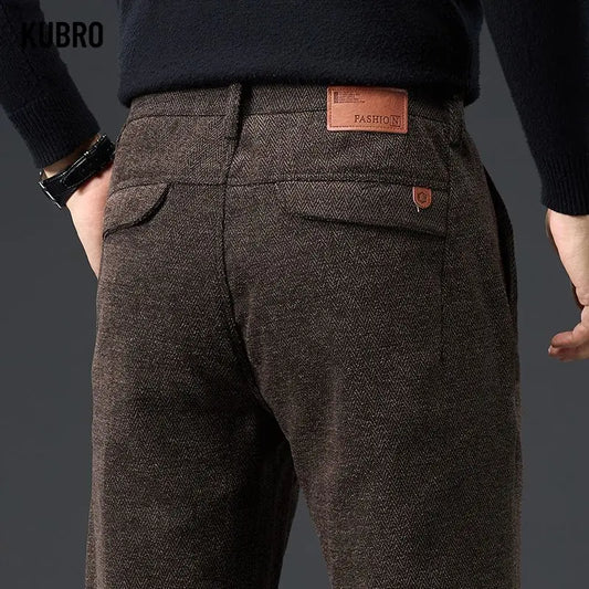 Men's Loose Casual Pants Autumn and Winter New Fashion Pocket Wide-leg Business Pants Comfortable Elastic Waist Stretch Pants