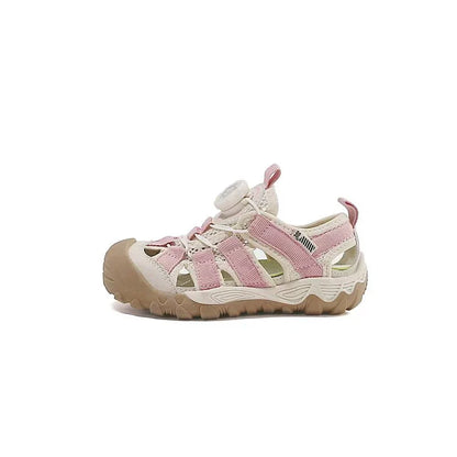 Kids' Rotating Button Closed-Toe Sandals, Breathable Mesh Shoes, Non-Slip Boy Girls Barefoot Shoes Summer Casual Sports Sandals