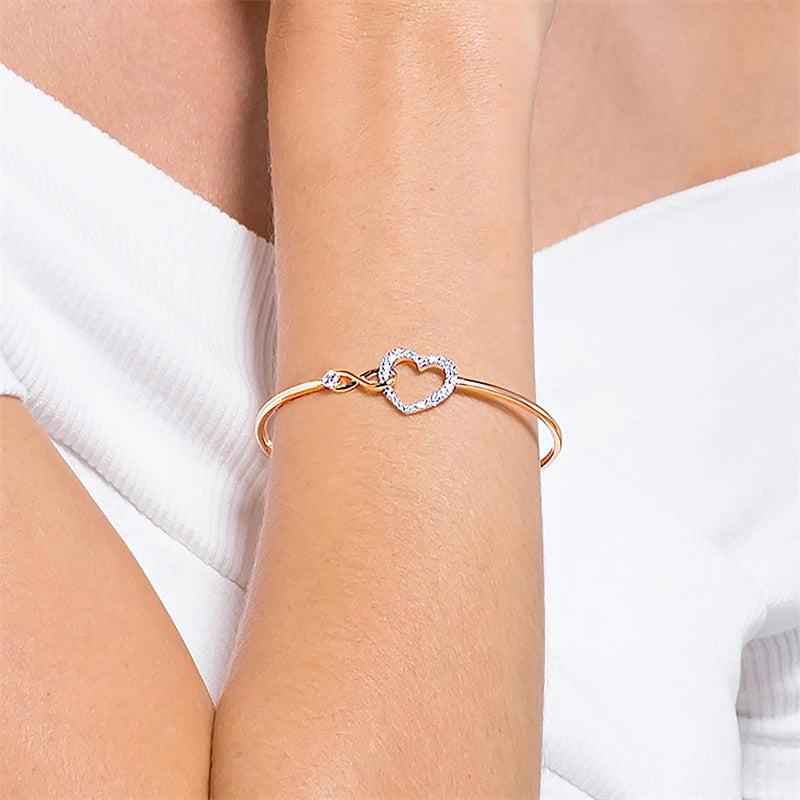 Classic Infinity Symbol Heart Jewelry Set Necklaces and Bracelets Rose Gold Rhodium Tone Finish Clear Crystals Fine Jewelry