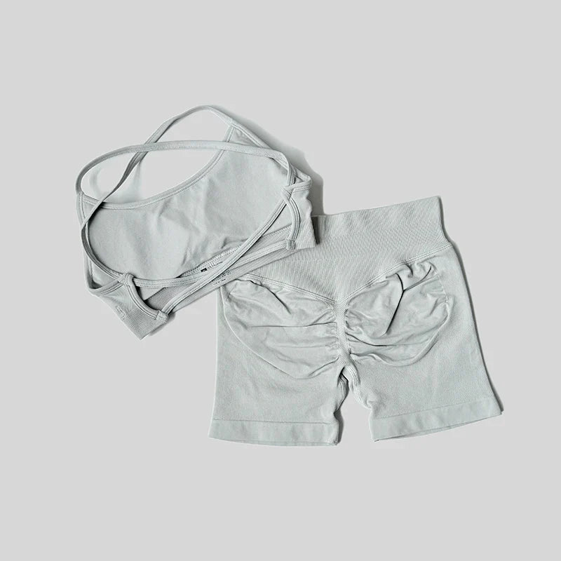 Peach Hip Lifting Suit Back Cross Sports Bra Shockproof Bra Quick Drying Shorts Set Gym Fitness Running Yoga Suit