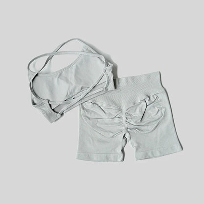 Peach Hip Lifting Suit Back Cross Sports Bra Shockproof Bra Quick Drying Shorts Set Gym Fitness Running Yoga Suit