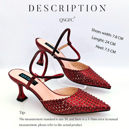 Hot Selling Italian Design African Women's Crystal High Heel Toe Sandals Party Wedding Party Silver Shoes and Bag Set