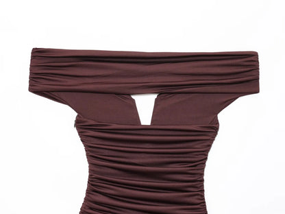 2025 Women Sexy Off Shoulder Solid Pleated Slim Bodysuits Ladies Soft Slim Swimsuit Playsuits Mujer Rompers LS9375