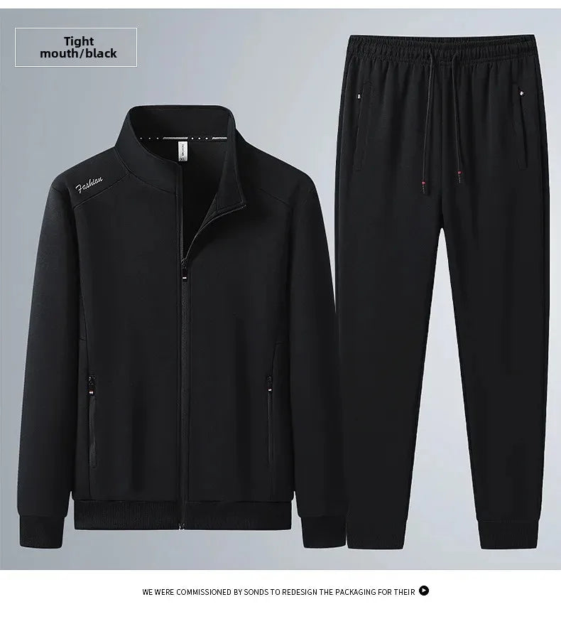 Spring Autumn New Men's Cotton Sports Suit Stand Collar Sweatshirt Middle-Aged And Elderly Casual Stylish Cardigan Loose-Fit 2-P