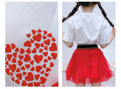 Children's Short-Sleeved Love Print Embroidery Pattern Cotton Loose Summer New Outdoor Casual Boys Girls Tops Comfortable
