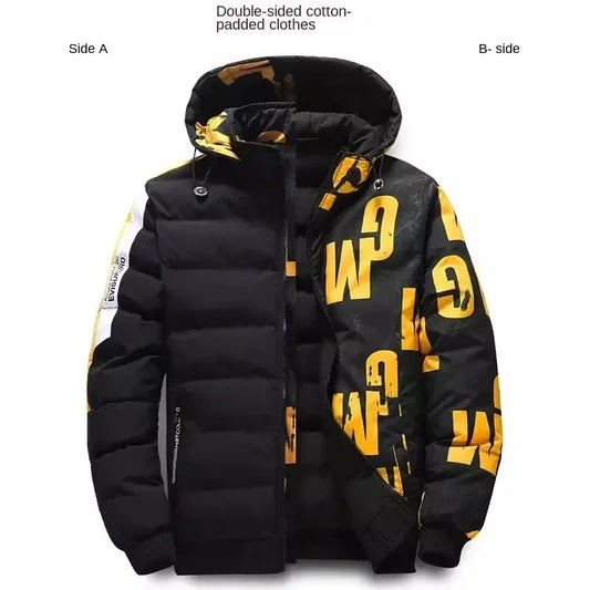 Men Autumn Winter Cotton Jacket Warm Comfortable Padded Thickened Down Jacket 2025 New Double-Sided Clothes Removable Cap M-6XL
