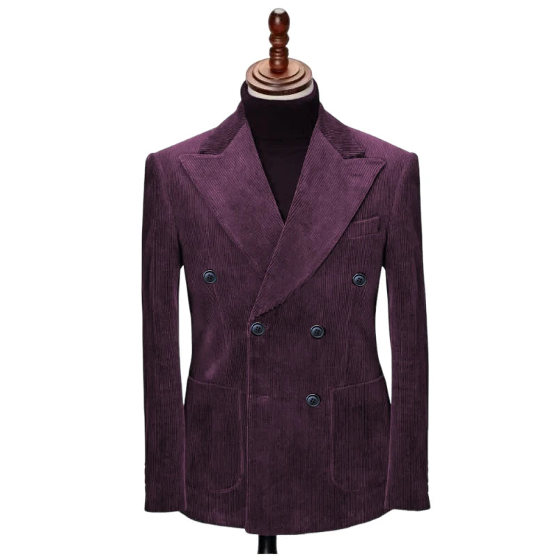 Conjunto de Terno Retrô de Veludo Cotelê de 2 Peças (Blazer + Calça) Conjunto Luxuoso Quente de Alta Qualidade Casamento Festa Baile Jantar Trabalho