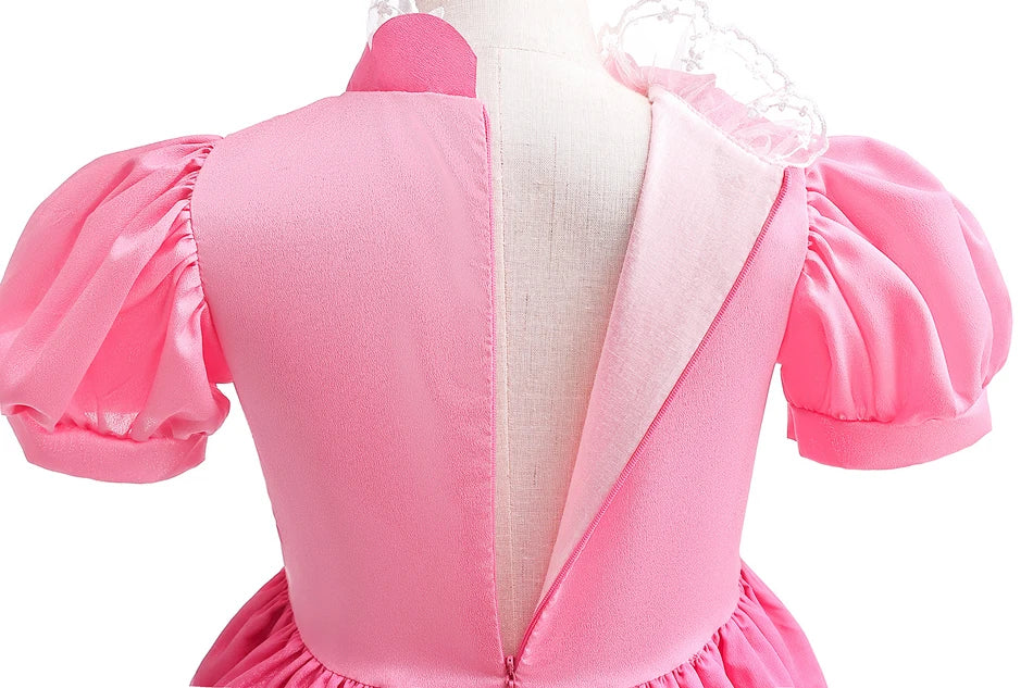 Fantasia de Princesa Pêssego com Luz LED Colorida para Aniversário de Criança Jogo de Roleplay Vestido de Menina para Halloween Festival Rosa Renda 2-9 Anos C