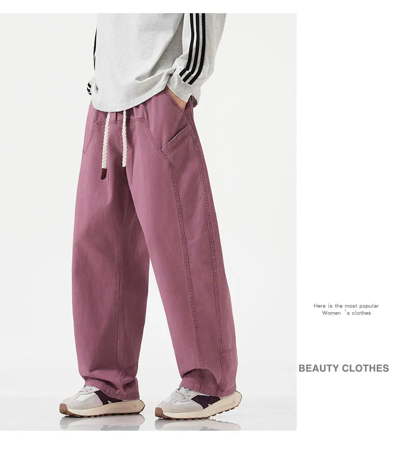 High Quality 100% Cotton Work Pants Men Casual Straight Trousers Y2K Man Plus Size Cargo Pants Fashion Solid Workout Pants