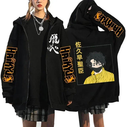 Haikyuu Graphic Zippper Jackets Sweatshirts Japanese Anime Manga Y2k Gothic Zip Up Hoodies Karasuno Fly High Harajuku Streetwear