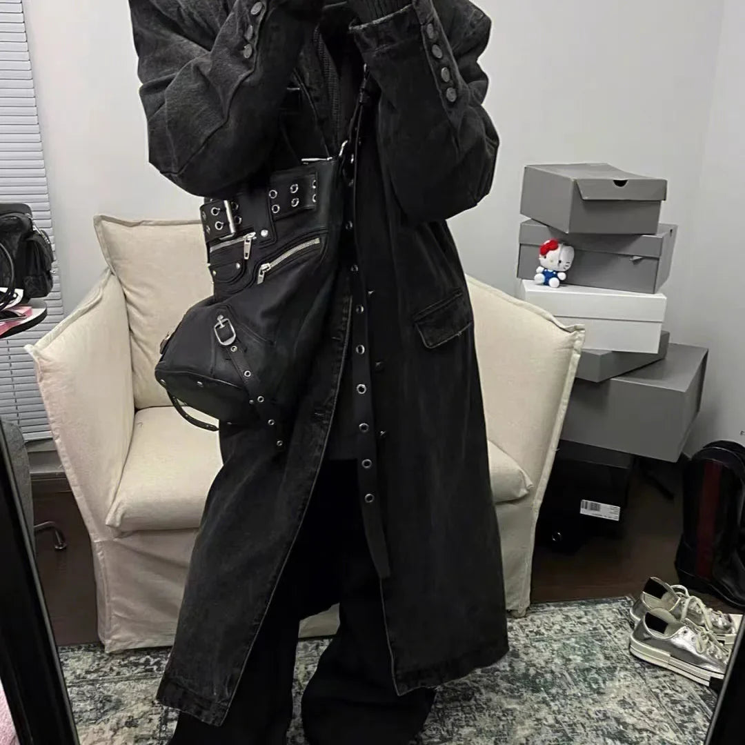 High Street Vintage Handbag Women New Rivet Large Capacity Casual Crossbody Bags Ladies Moto Biker Black Messenger Bag