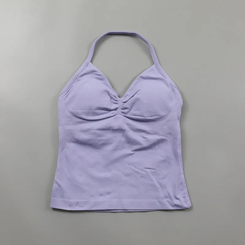 Yoga Longline Strappy Top Leggings Set Women's Backless Camisole Built-In bra Vest High-Waisted Hip Lift Gym Shorts Sports Set