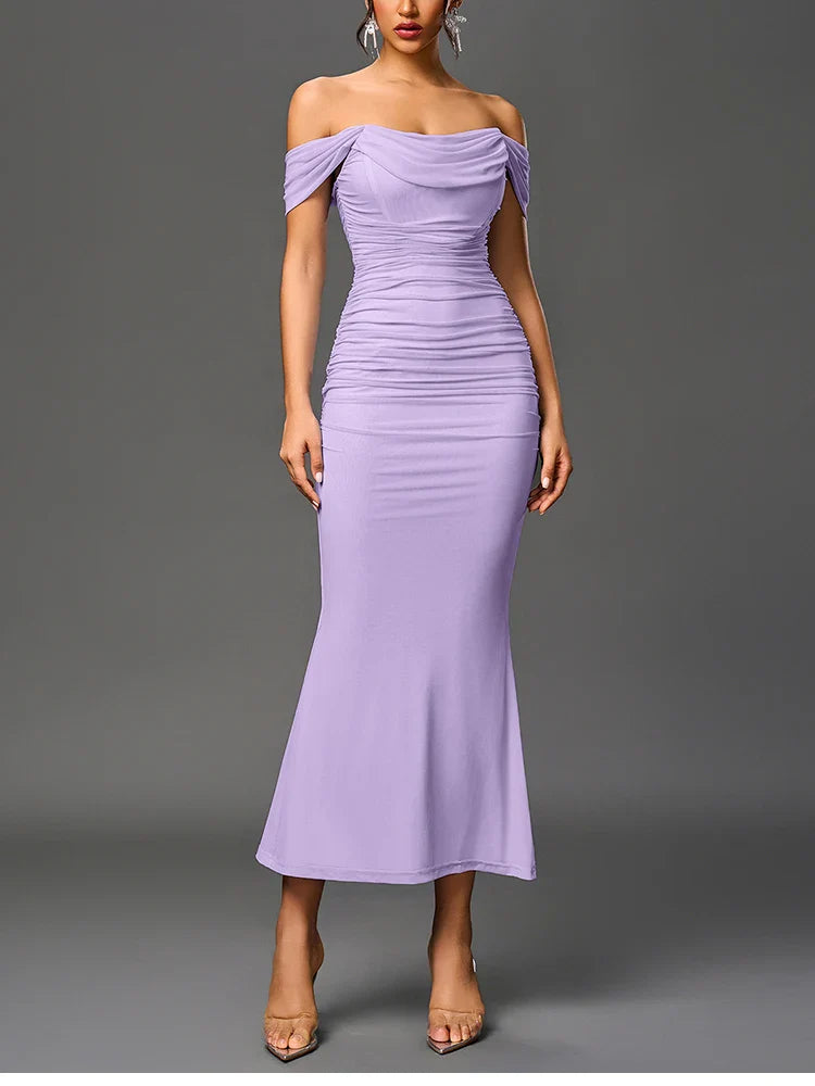 Women's Off Shoulder Ruched Mesh Long Corset Dress Backless Fishbone Bodycon Elegant Fashion Party Club Maxi Dresses