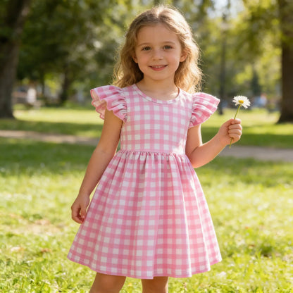 Girl pink plaid skirt Costume Sleeveless Princess Dress for Birthday Kids Children Clothing 2026  carnival Babies Party Dresse