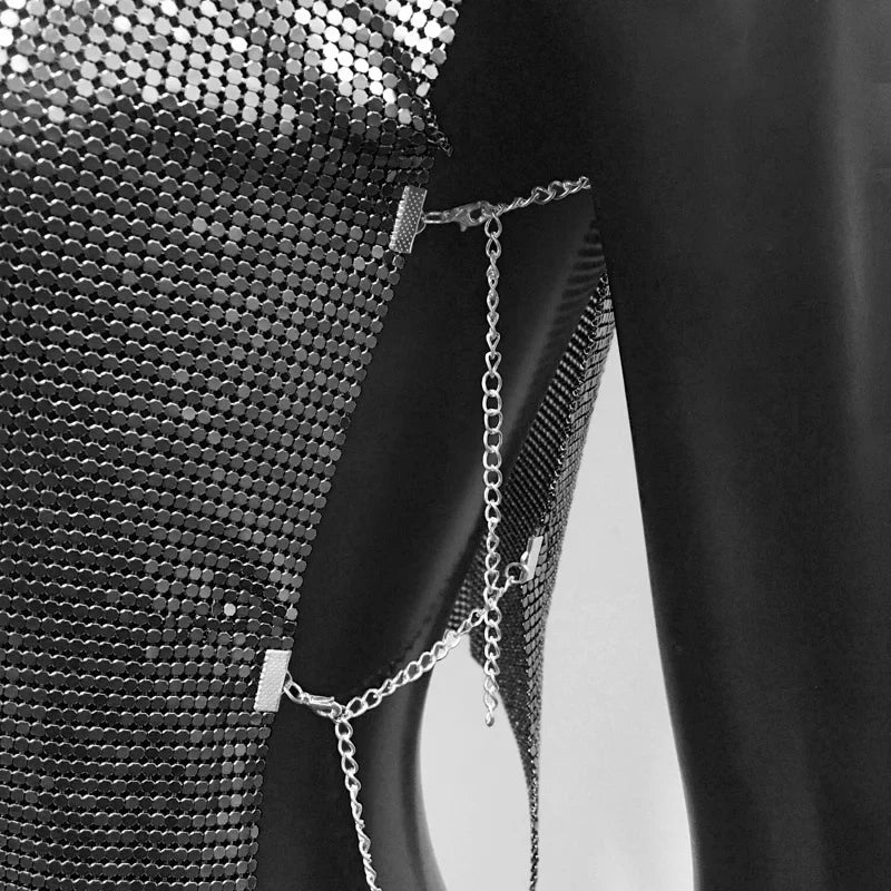 Women Metal Sequins Crop Tops Sexy Hollow Out Sleeveless Backless Y2k Tank Tops Nightclub Party Rave Festival Camisole 2023 New