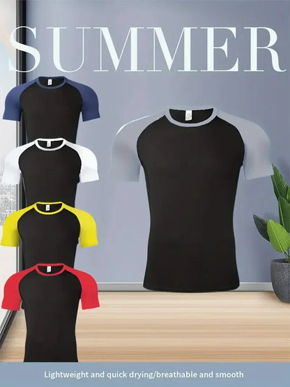 Men's Compress Shirt + 2-in-1 sports shorts 2pcs Set Leisure Breath Short Sleeve Sport Jogging Gym Brand Print Clothing