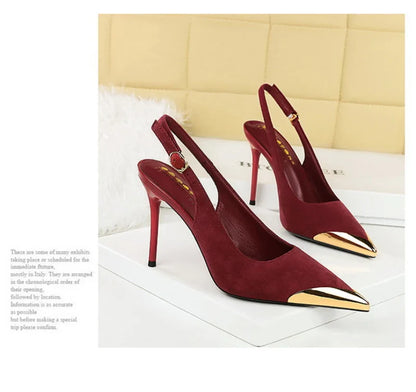 European American Style Metal Pointed High Heels Slim Heels Super High Heels Light Mouth Back Tripping And Banquet Single Shoes