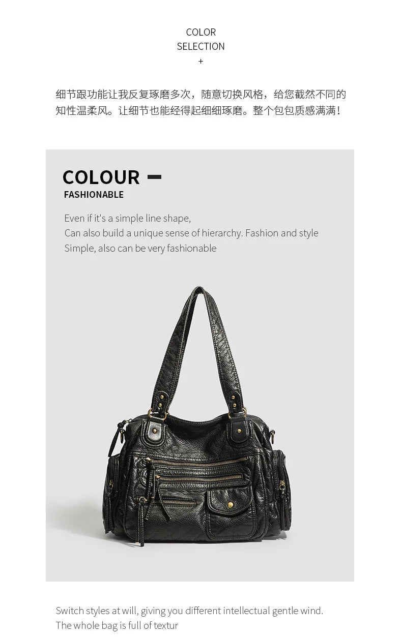 Y2K Hot Women's Punk Biker Tote Bag Large Capacity PU Leather Crossbody Purse with Multi Pockets for Work Commute Moto Style