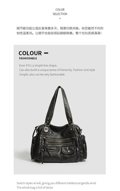 Y2K Hot Women's Punk Biker Tote Bag Large Capacity PU Leather Crossbody Purse with Multi Pockets for Work Commute Moto Style