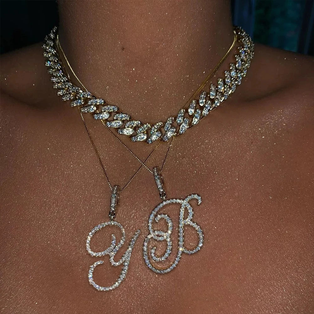A-Z Cursive Initial Letter Name Pendant Necklace For Women Simple Rope Chain Letter Necklace Fashion Jewelry Gift
