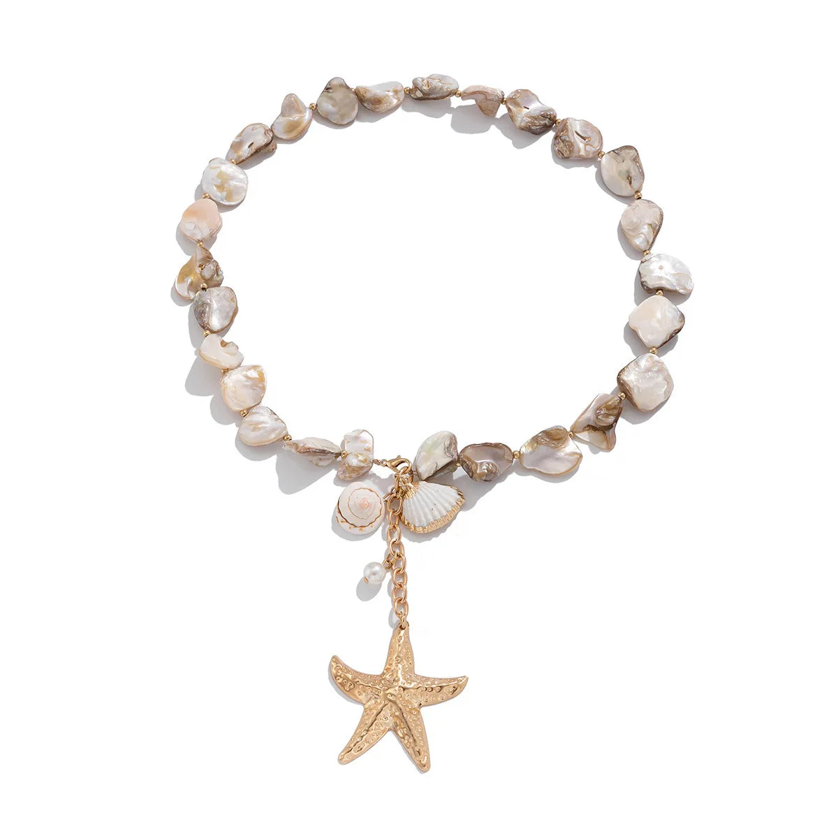 Retro Starfish White Shell Conch Pendant Necklace  Women 2024 Simple Creative Colorful Stones  Hand Woven beach Jewelry Girls