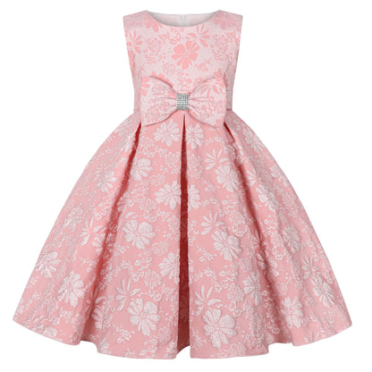 Cross-border summer new girls' princess dress Children's sleeveless bow sequin Pompadour runway show clothing