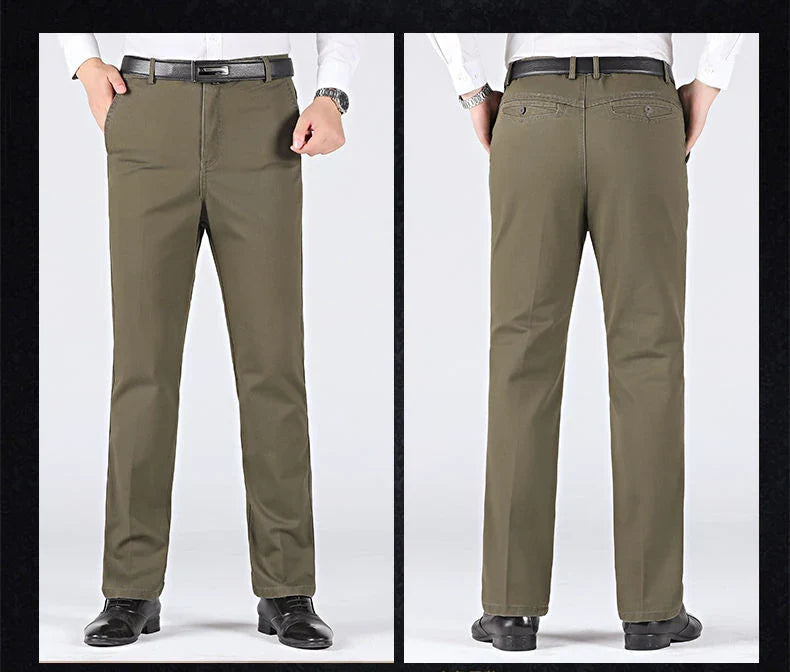 Men's 100% Cotton Summer Autumn Casual Pants Fashion Solid Black Khaki Gentle Thicken Trousers Brand Smart Suit Pant GOZBKF