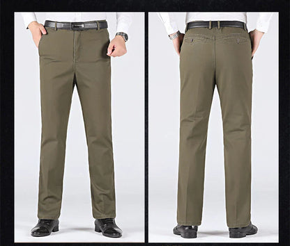 Men's 100% Cotton Summer Autumn Casual Pants Fashion Solid Black Khaki Gentle Thicken Trousers Brand Smart Suit Pant GOZBKF