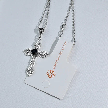 Cross pendant necklace Gothic style zircon inlaid pendant