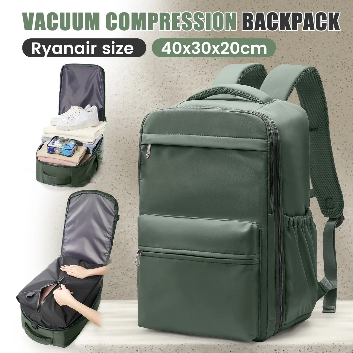 Travel Backpack Vacuum Compression Backpack with Pump,  Wizzair Cabin Bag 15.6" Laptop Travel Bag，Storage Bag