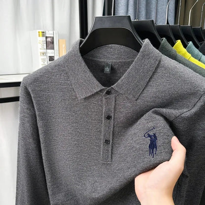 High quality luxury knitted long sleeve T-shirt men's autumn new designer brand Pony embroidery fashion Paul classic polo shirt