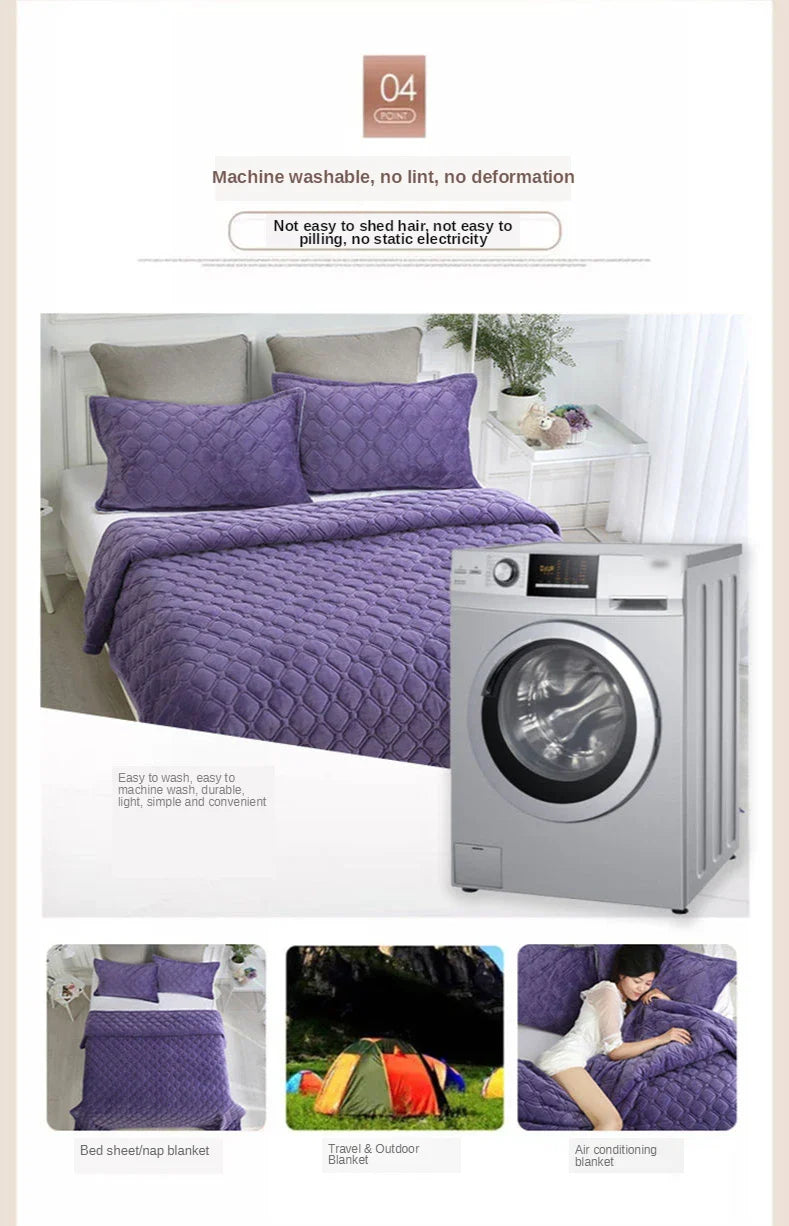 Solid Color Soft Velvet Quilted Bed Cover Blanket Short Plush Sofa Towel King Queen Size Anti-slip Bed Sheet 270x230cm Bedspread