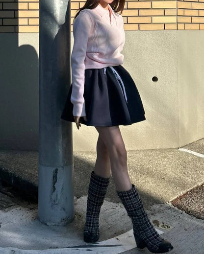 New Japanese Style Drawstring Casual Cute Girl Skirt 2025 Spring and Summer Sweet Ladies Elastic Waist Kawaii Short Skirt Women