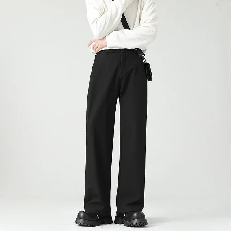 Men's Spring Essential Suit Pants Elastic Waist Loose Straight Black Gray Casual Business Work Slacks Fashion Trendy Daily Wear