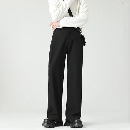 Men's Spring Essential Suit Pants Elastic Waist Loose Straight Black Gray Casual Business Work Slacks Fashion Trendy Daily Wear