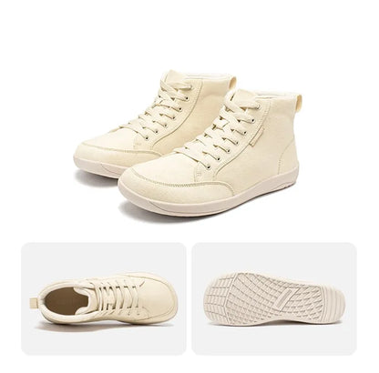 Mid-Top Barefoot Shoes Unisex Wide Toe Box Canvas Sneakes Zero Drop Lace Up Outdoor Walking Shoes