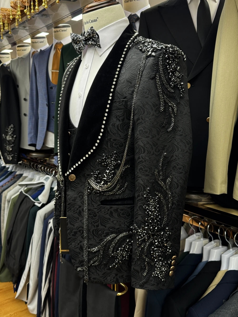 Chegada Nova Conjunto de Terno Masculino de Luxo 3 Peças Roupa de Banquete Festa Lindo Elegante Smoking com Lapela Xale para Homens Roupa de Dança
