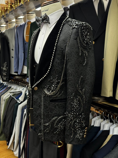 Chegada Nova Conjunto de Terno Masculino de Luxo 3 Peças Roupa de Banquete Festa Lindo Elegante Smoking com Lapela Xale para Homens Roupa de Dança