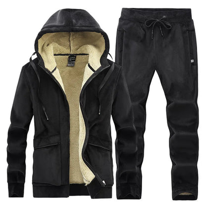 Mens Fleece Warm Tracksuit Male Winter Warm Hooded Fashion Sets Mens Hoodies + Pants Sportswear Sets WinterThick Set