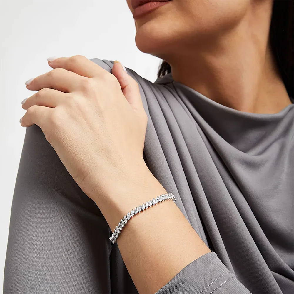 0.5carat Marquise Cut Moissanite Tennis Bracelets for Women Men  925 Silver Plated 18k Gold Lab Diamond Bangle with Certificate