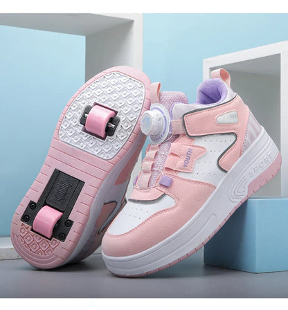 Children's walking shoes 2024 new double wheel invisible roller skates young primary school children big child swivel buckle