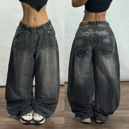 Streetwear New Fashion Oversized Printed Embroidered Baggy Jeans Women Y2K Gothic Harajuku Vintage Pop High Waist Wide Leg Pants